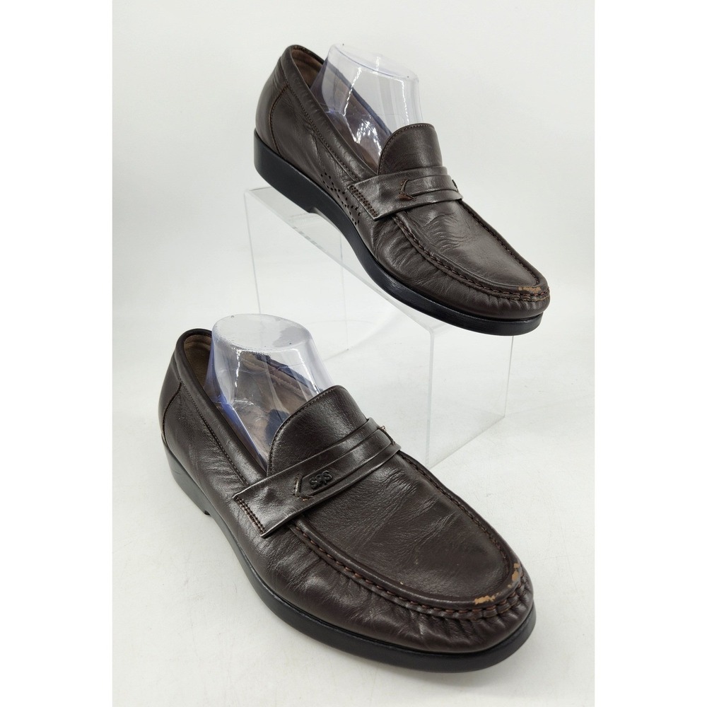 SAS Penny Loafer Mens 10M Dark Brown Leather Moc Toe Perforated Slip On Tripad